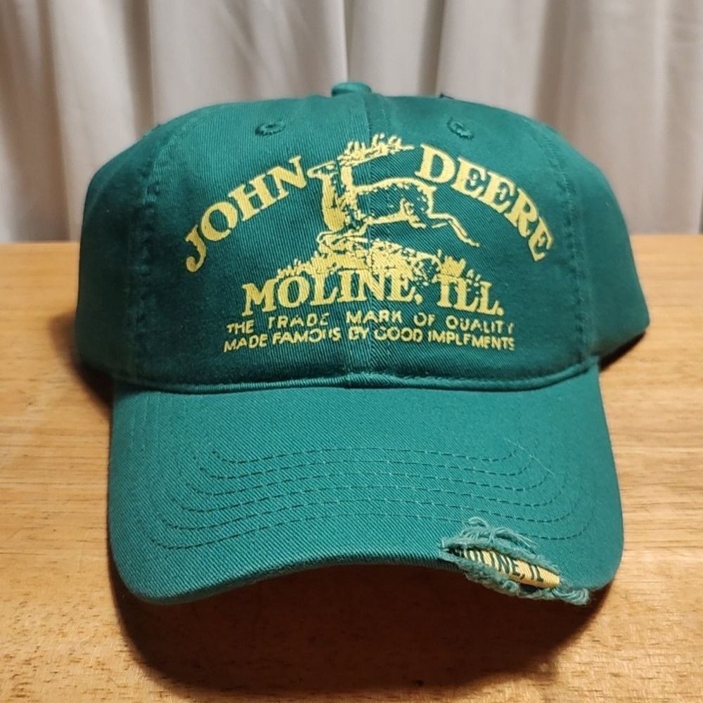John Deere Green And Yellow Destructed Velcroback Hat - New